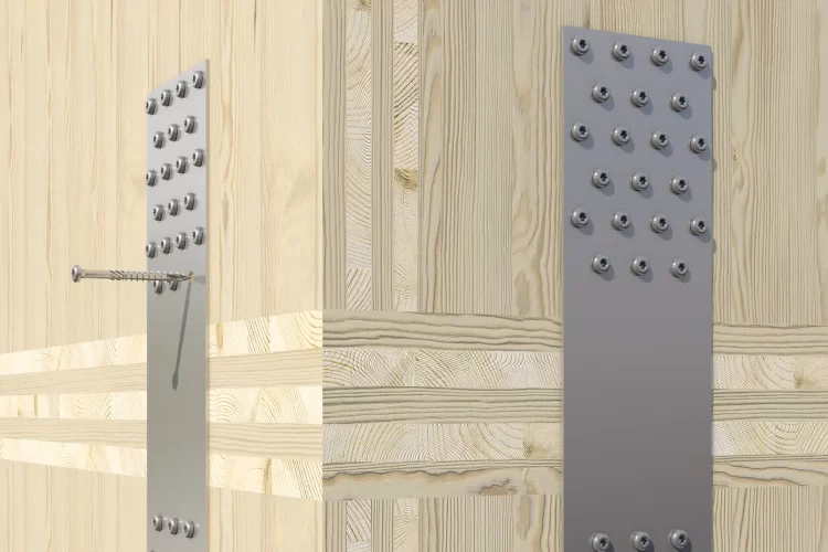 Konstruktionsschraube für strukturelle Verbindungen von Holzbauteilen, einschließlich Massiv-, Leim- und Holzwerkstoffplatten.